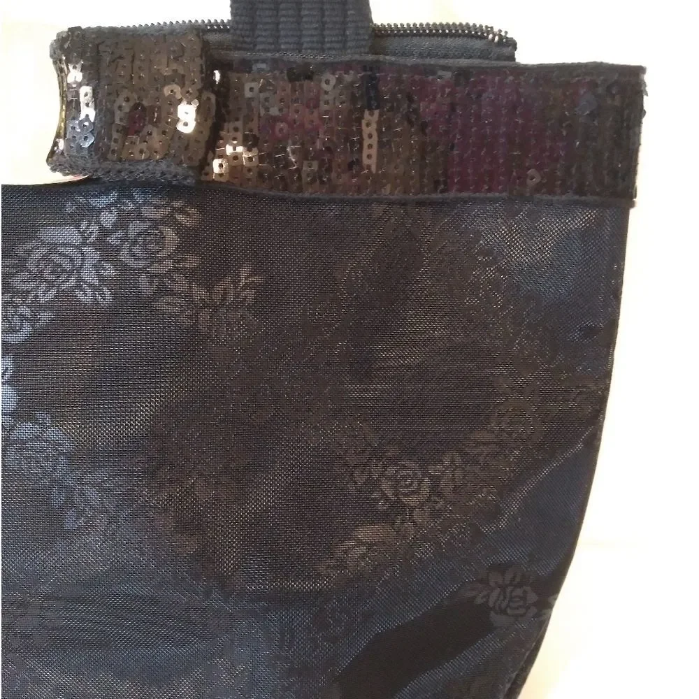 Feminine Black Mesh Hand Bag With Sequin. - Picture 4 of 9